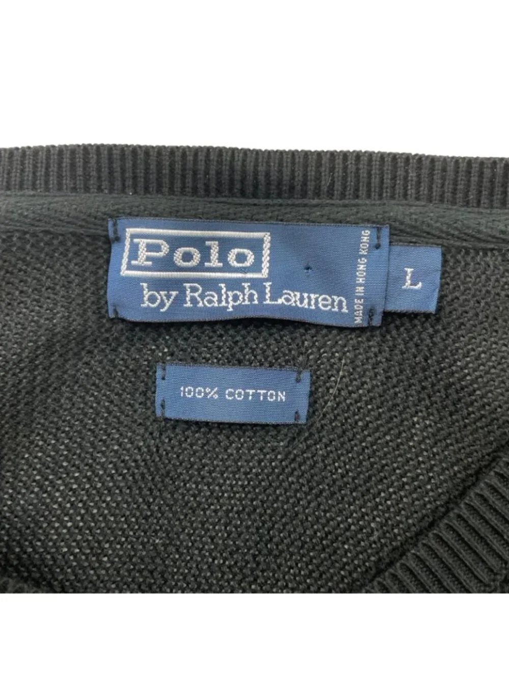 Polo Ralph Lauren Men's 100% Cotton Knit V-Neck Pullover Sweater Black • Large